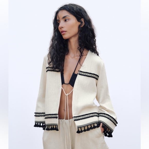 New ZARA Fringed Cuffs Passementerie Long Sleeve Jacket - Picture 2 of 14
